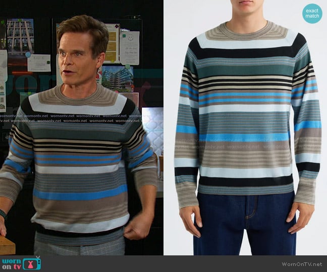 PS Paul Smith Stripe Merino Wool Crewneck Sweater worn by Leo Stark (Greg Rikaart) on Days of our Lives