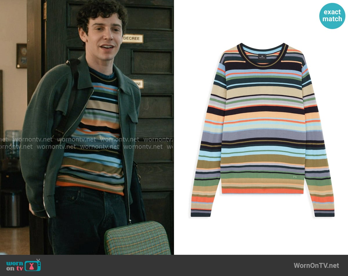 PS Paul Smith Stripe Merino Wool Sweater in Multi Coloured worn by Teddy Tascioni (Ben Levi Ross) on Elsbeth