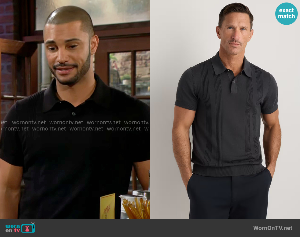 Quince Cotton-Silk Ribbed Short Sleeve Sweater Polo worn by Holden Novak (Nathan Owens) on The Young and the Restless