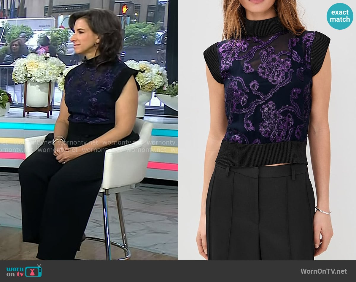 Jodi Kantor’s metallic floral mesh top on Today