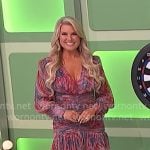 Rachel’s pink printed ruffle hem dress on The Price is Right