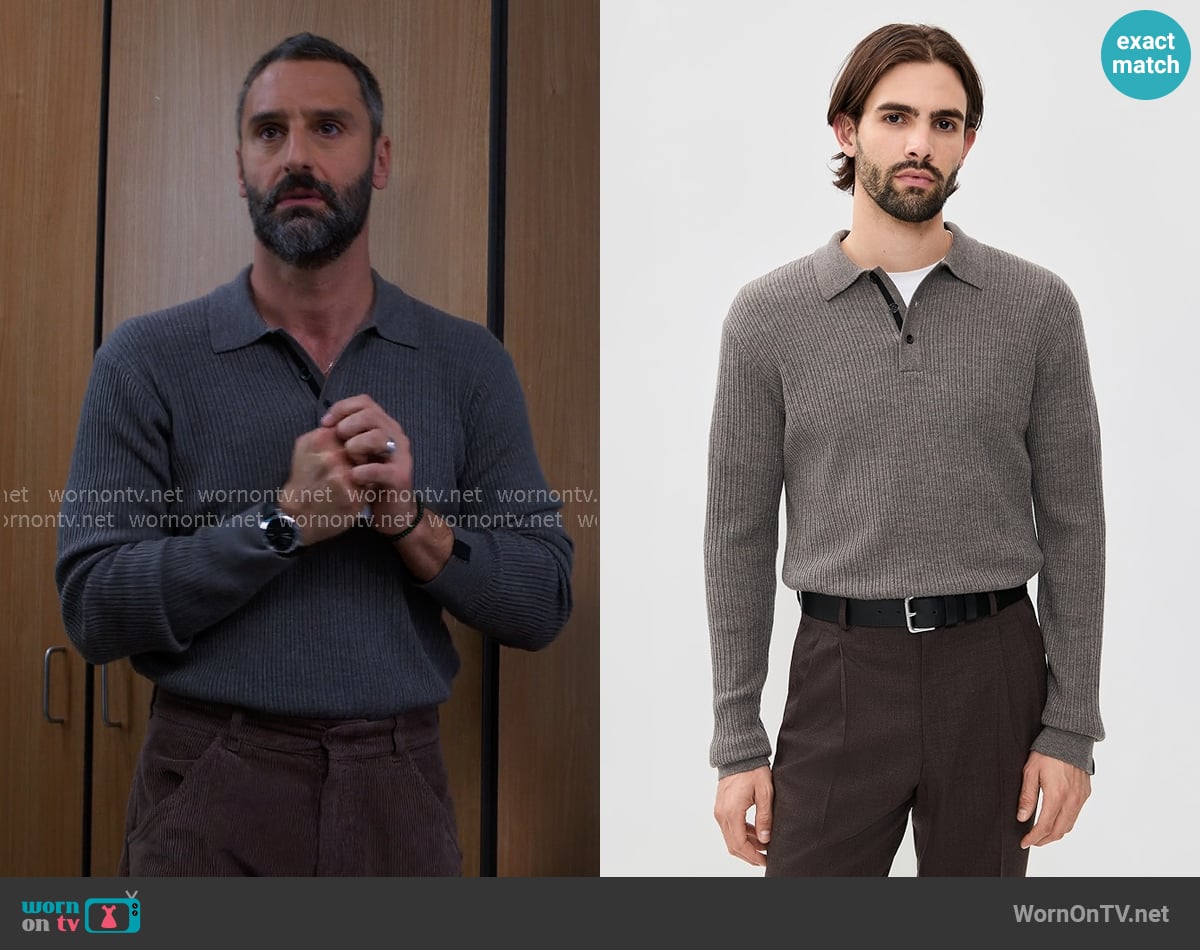 Rag and Bone Crawford Cashmere Blend Long Sleeve Polo worn by Claude (Marco Calvani) on The Four Seasons