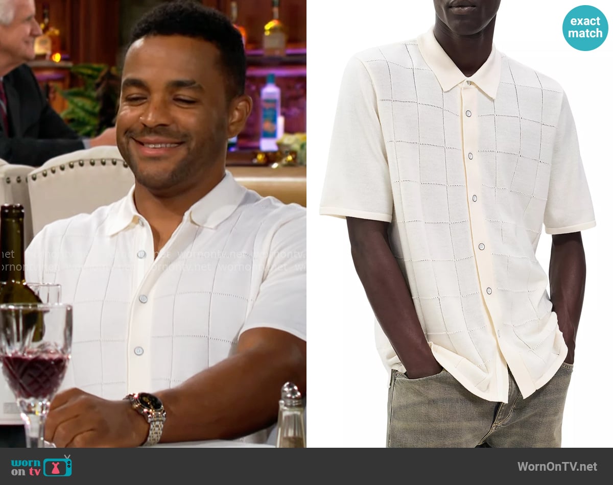 Rag and Bone Dalton Window Pane Shirt in Ivory worn by Nate Hastings (Sean Dominic) on The Young and the Restless