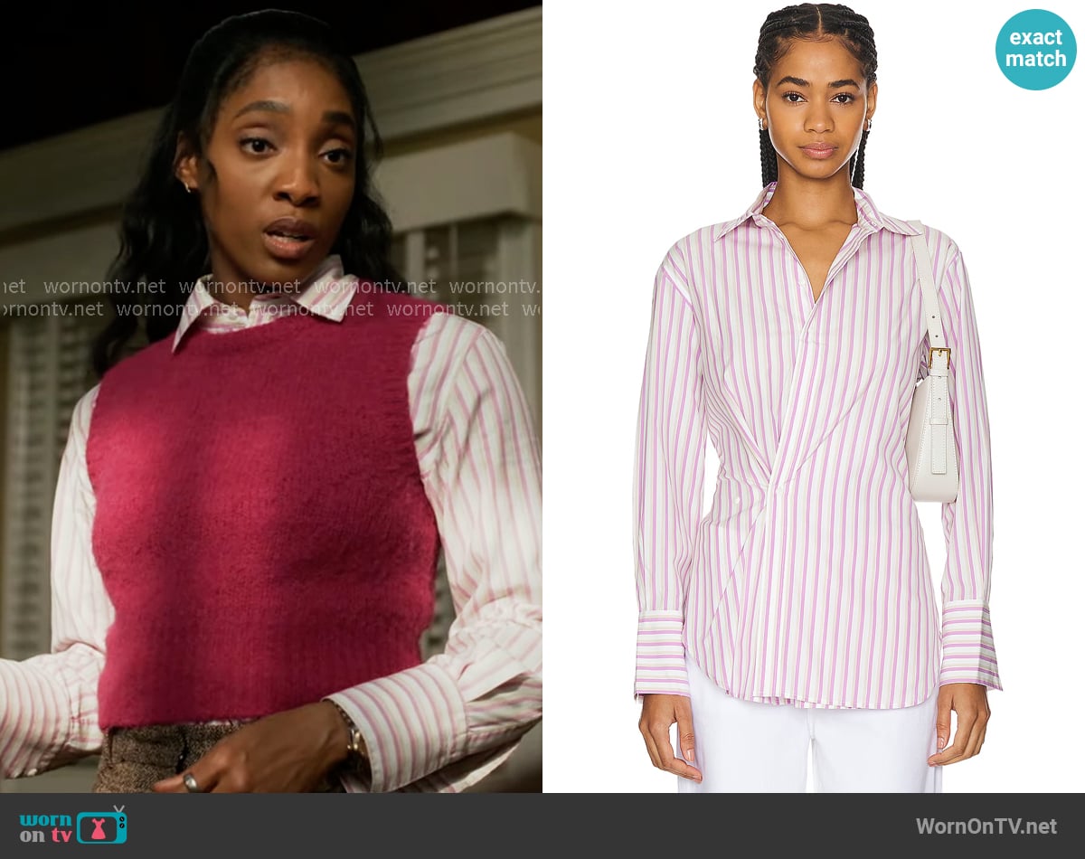 Rag and Bone Indiana Shirt in Cool Pink Stripe worn by Faith Mitchell (Iantha Richardson) on Will Trent