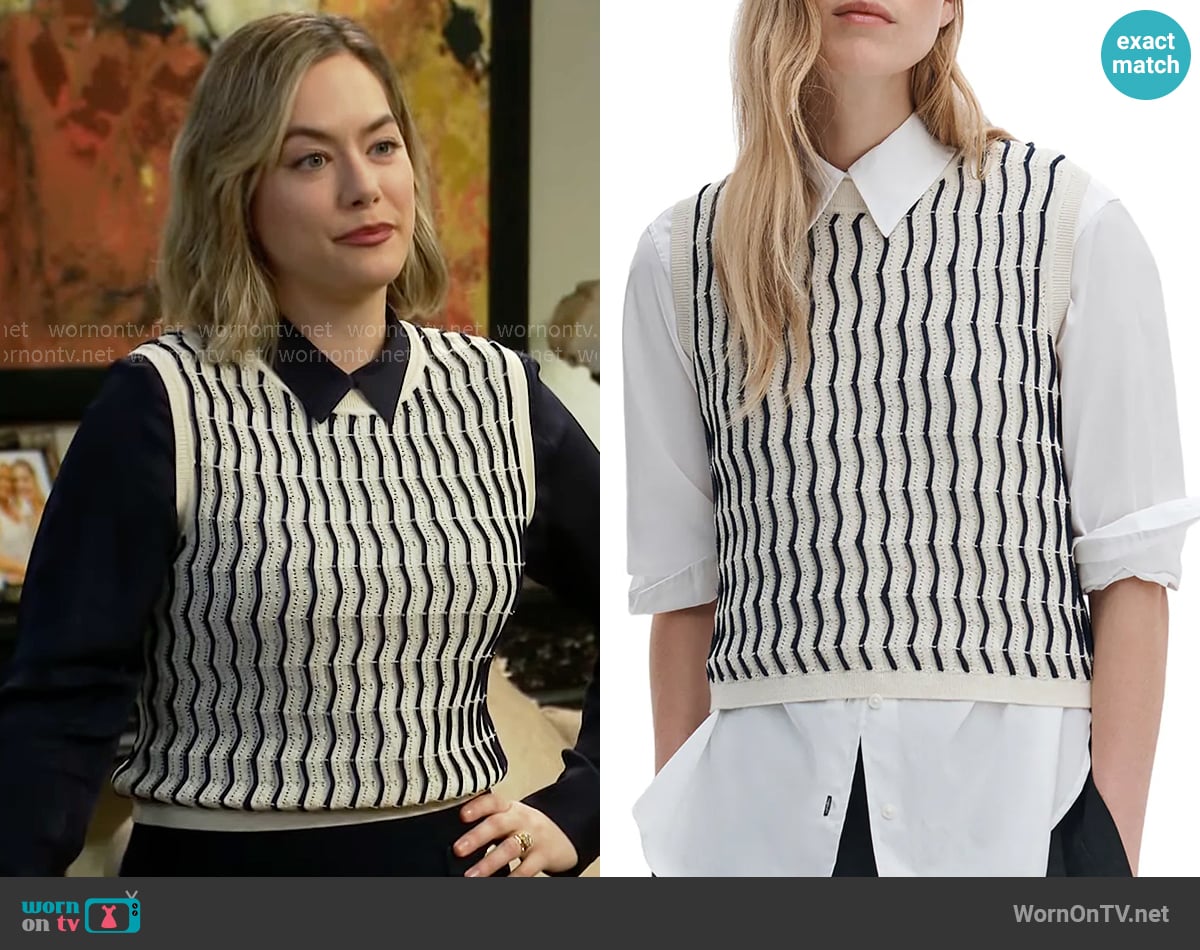 Rag and Bone Leslie Stripe Knit Vest worn by Hope Logan (Annika Noelle) on The Bold and the Beautiful