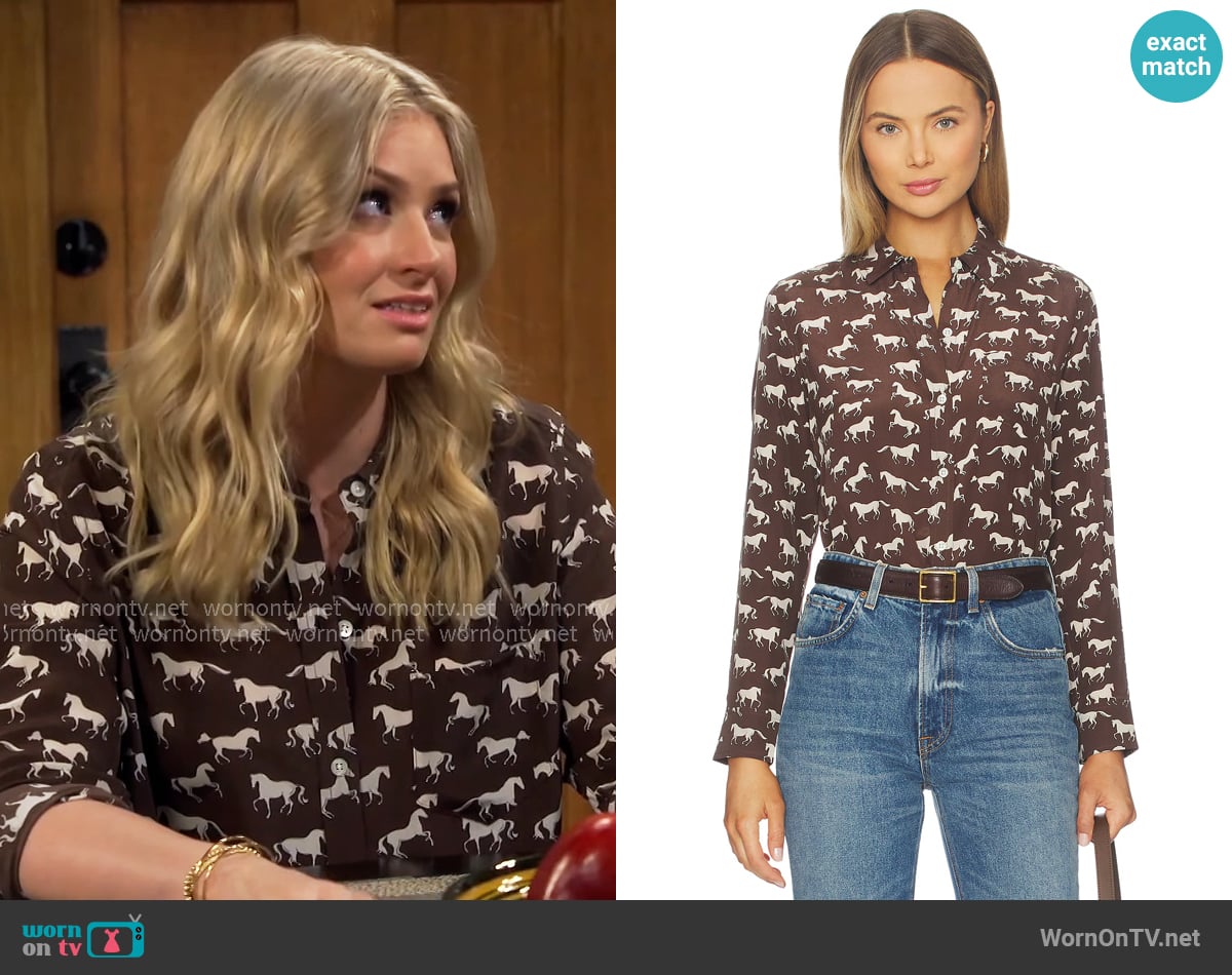 Rails Kate Shirt in Ivory Horses worn by Gemma (Beth Behrs) on The Neighborhood