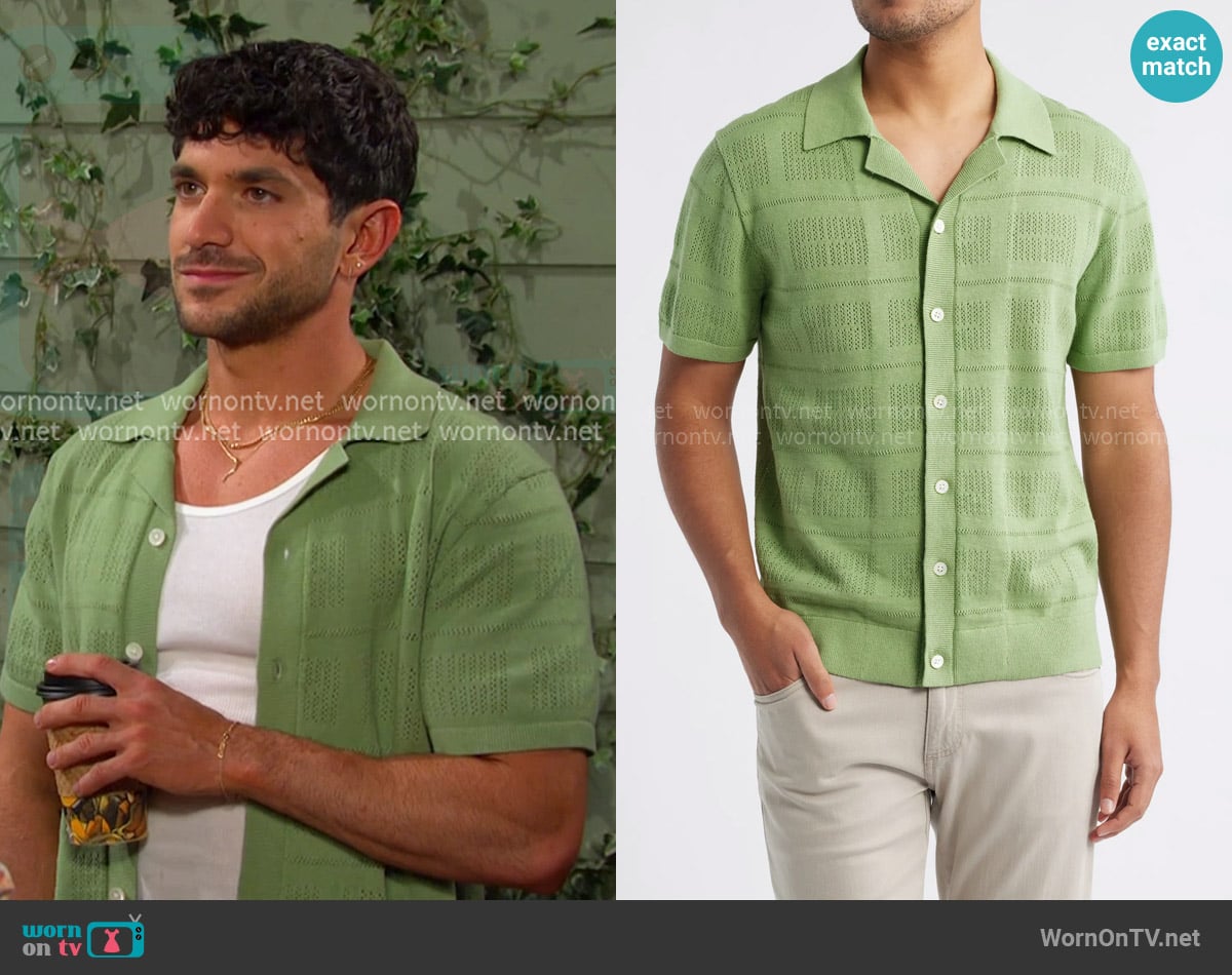 Rails Yates Pointelle Cotton & Linen Knit Camp Shirt worn by  Javi Hernandez (Al Calderon) on Days of our Lives