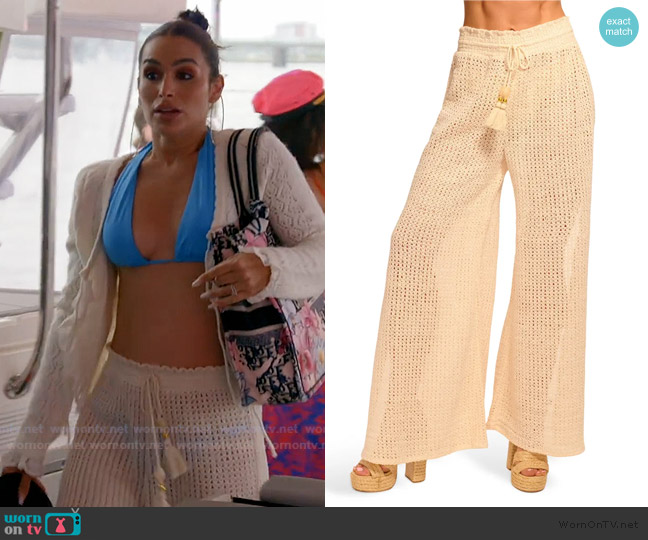 Ashley’s white pointelle knit cardigan on RHORI
