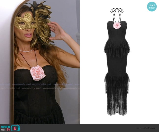 Rasario Halter Flower Lace Maxi Dress worn by Alicia Carmody on The Real Housewives of Rhode Island