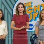 Rebecca's burgundy tie neck top and pencil skirt on Good Morning America