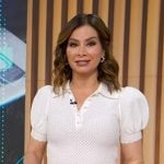 Rebecca's white pointelle polo on Good Morning America