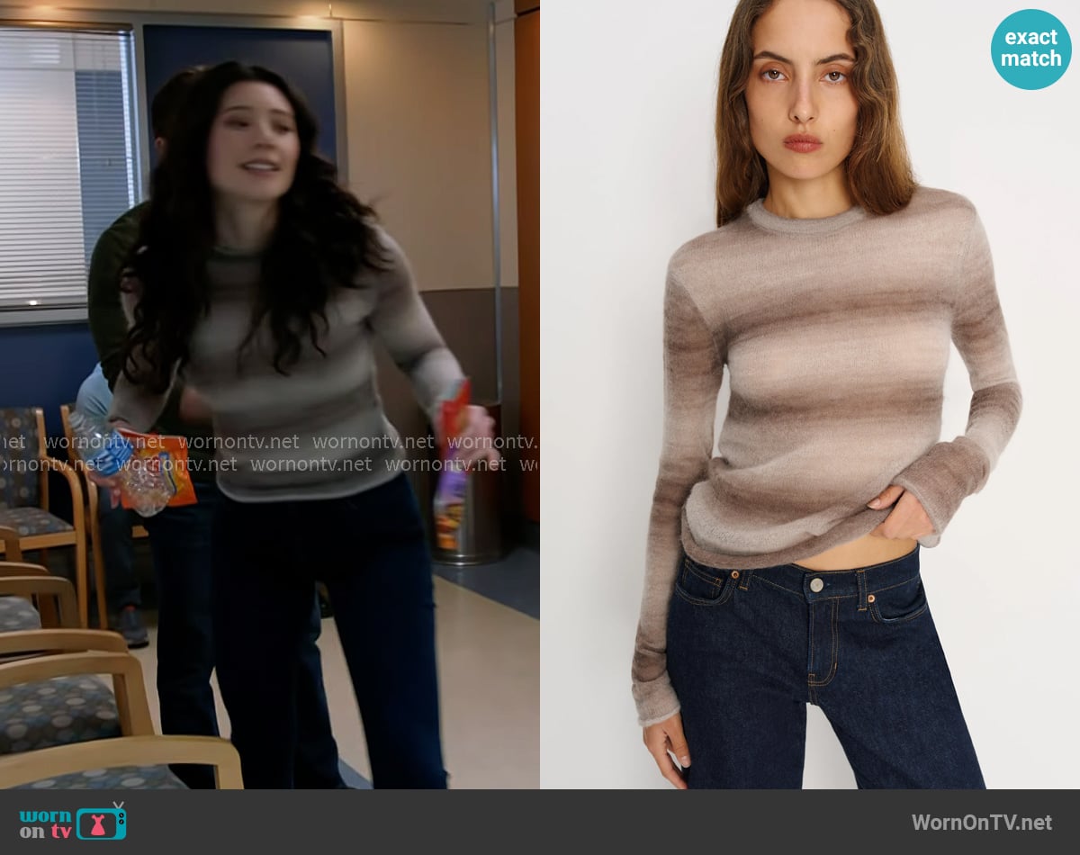 Reformation Alice Sweater in Coyote Spacedye worn by Violet Mikami (Hanako Greensmith) on Chicago Fire