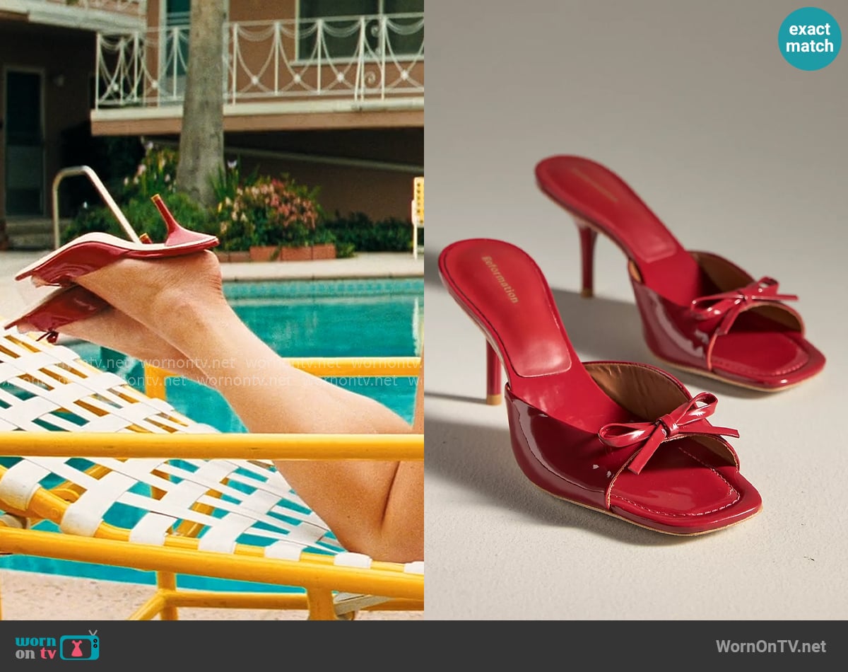 Reformation Clementine Heeled Mules worn by Cassie Howard (Sydney Sweeney) on Euphoria