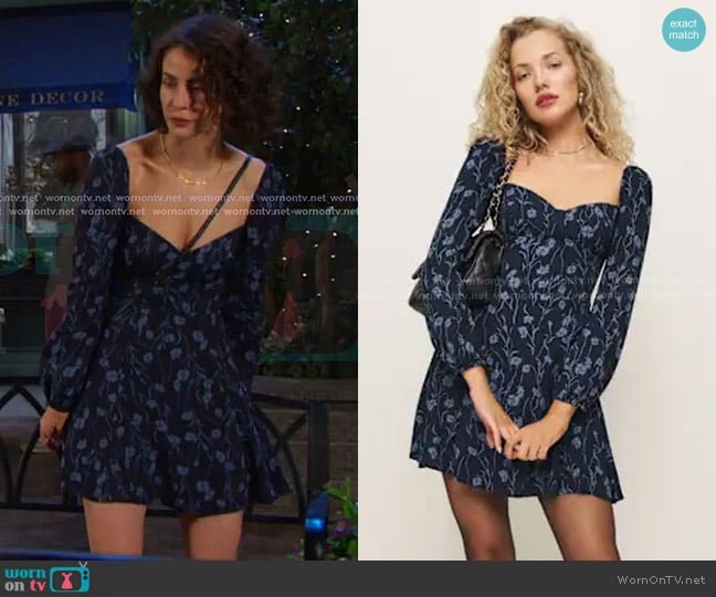 Reformation Mochi Dress in Georgia Blue worn by Sarah Horton (Linsey Godfrey) on Days of our Lives