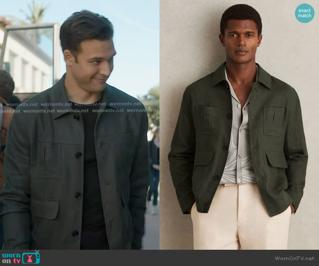 Reiss Adam Linen Four-Pocket Jacket in Khaki Green worn by Eddie Diaz (Ryan Guzman) on 9-1-1