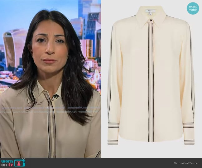Reiss Bailey Satin Shirt in Ivory worn by DAnielle Hamamdjian on NBC News Daily