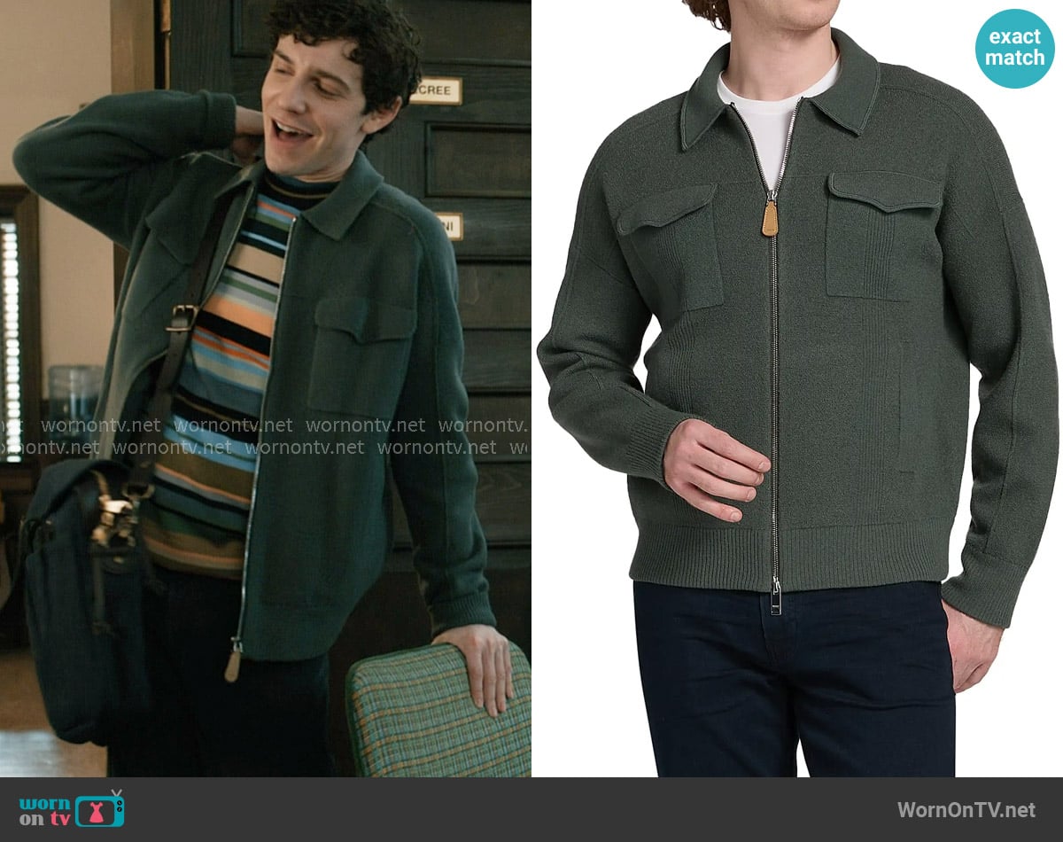 Reiss Calder Felted Wool Jacket in Khaki Green worn by Teddy Tascioni (Ben Levi Ross) on Elsbeth