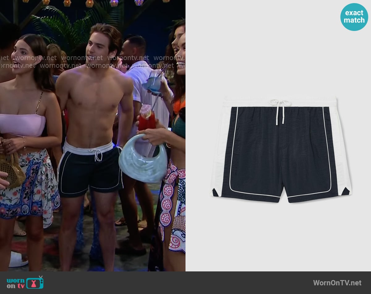 Reiss Cano Colour-block Piped-trim Swim Shorts worn by Will Spencer (Crew Morrow) on The Bold and the Beautiful