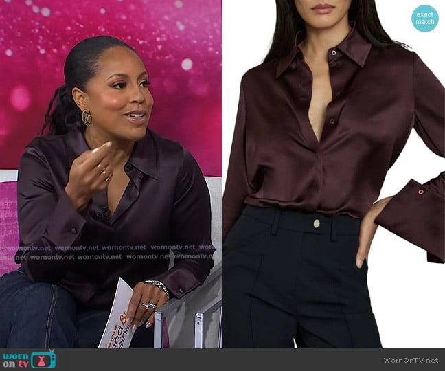 Reiss Hailey Silk Button-Up Shirt in Burgundy worn by Sheinelle Jones on Today