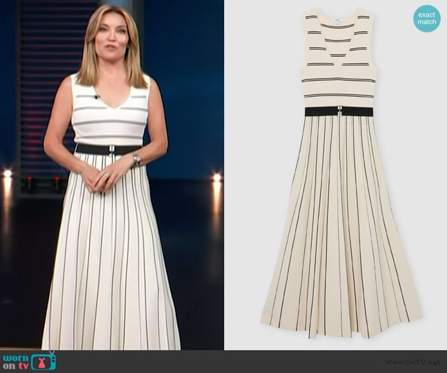 Reiss Mallory Sleeveless Stripe Knitted Midi Dress worn by Kit Hoover on Access Hollywood