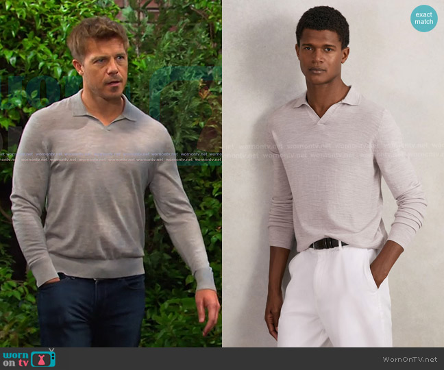 Reiss Milburn Polo Shirt in Wicker Brown Melange worn by Jeremy Horton (Michael Roark) on Days of our Lives