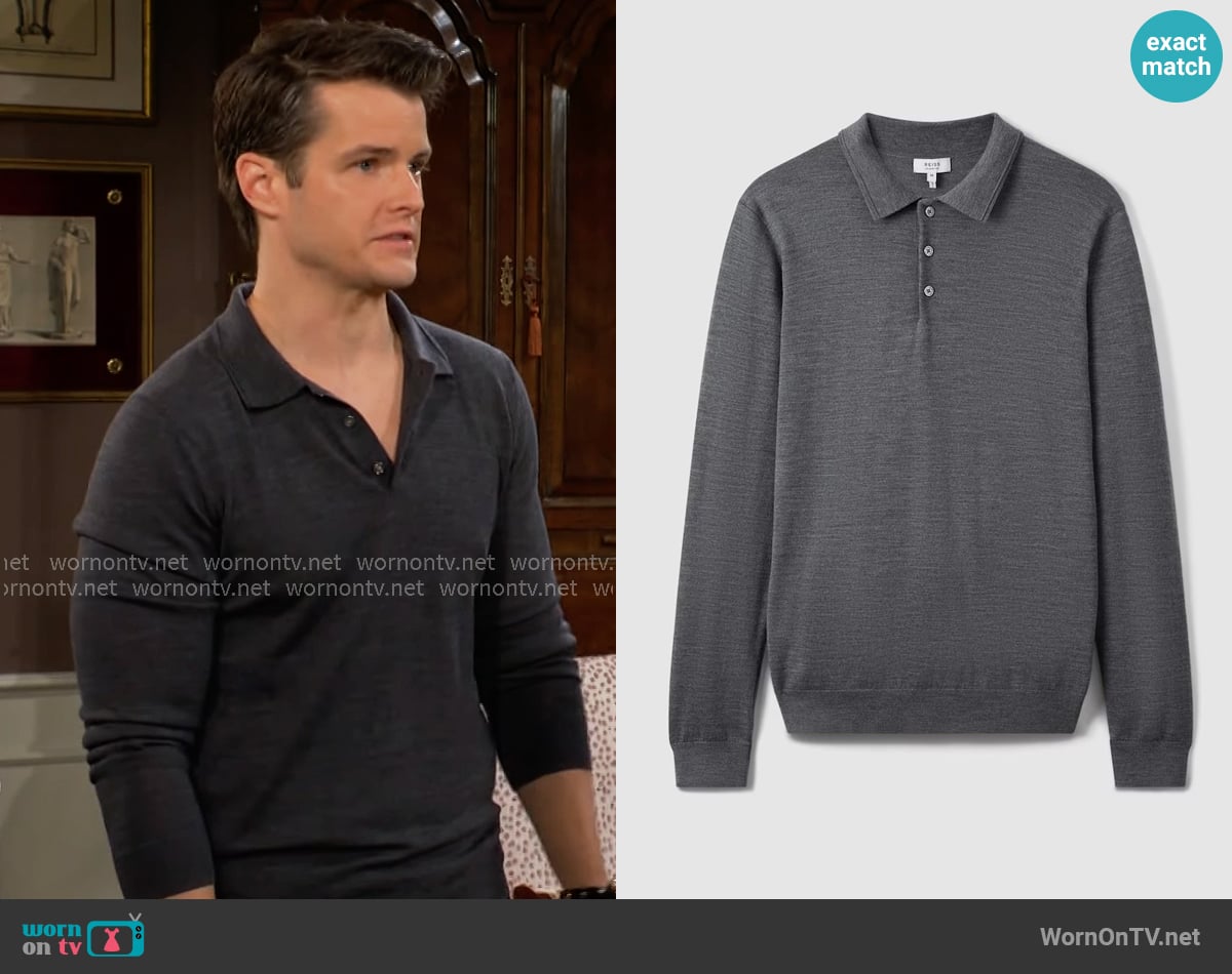 Reiss Trafford Polo Sweater worn by Kyle Abbott (Michael Mealor) on The Young and the Restless