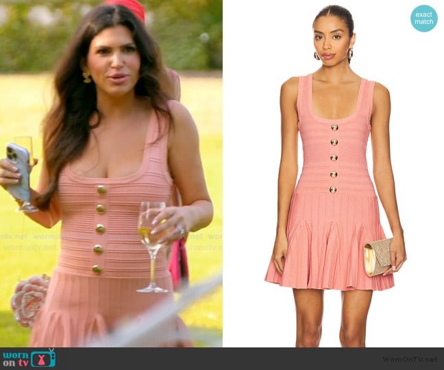 Retrofete Brooke Metallic Bandage Knit Dress worn by Jo-Ellen Tiberi on The Real Housewives of Rhode Island