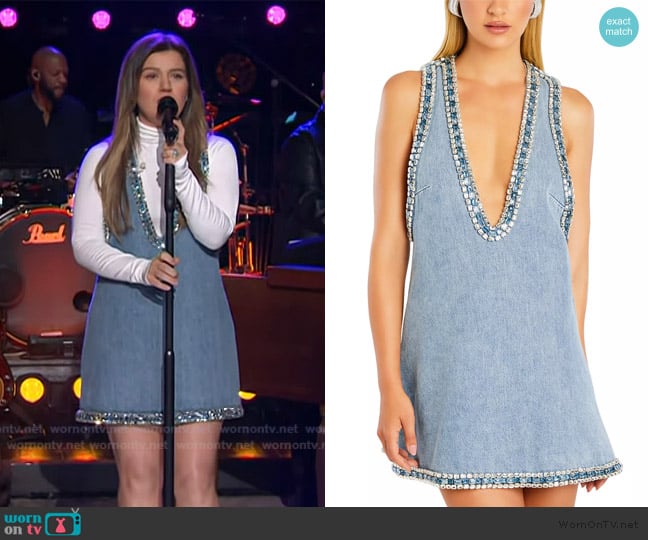 Retrofete Stevie Embellished Denim Dress worn by Kelly Clarkson on The Kelly Clarkson Show