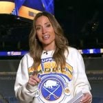 Rhiannon's white Buffalo Sabres print sweatshirt on Good Morning America