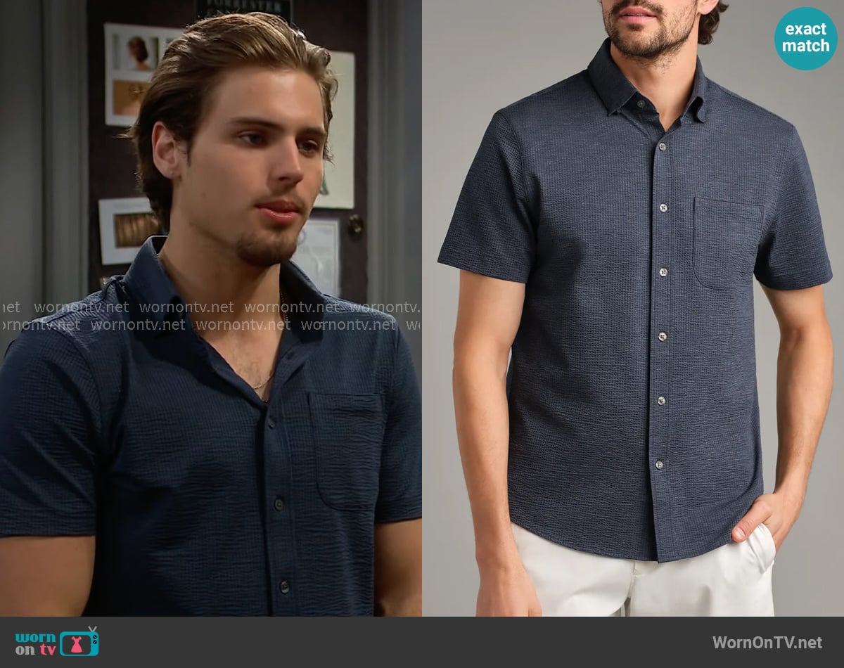 Rhone Commuter Seersucker Short Sleeve Button-Up Shirt worn by Will Spencer (Crew Morrow) on The Bold and the Beautiful