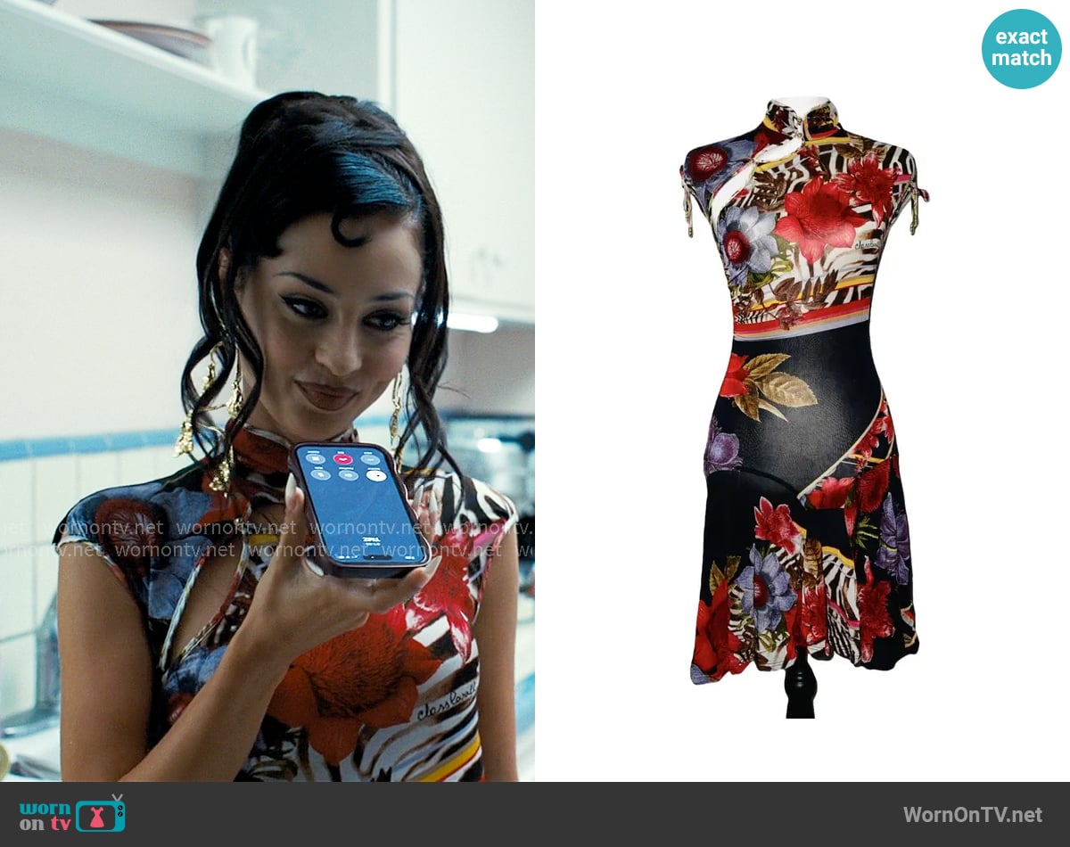 Roberto Cavalli 2003 Zebra Print Cheongsam Mini Dress worn by Maddy Perez (Alexa Demie) on Euphoria