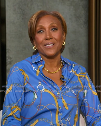 Robin’s blue belt print shirt on Good Morning America
