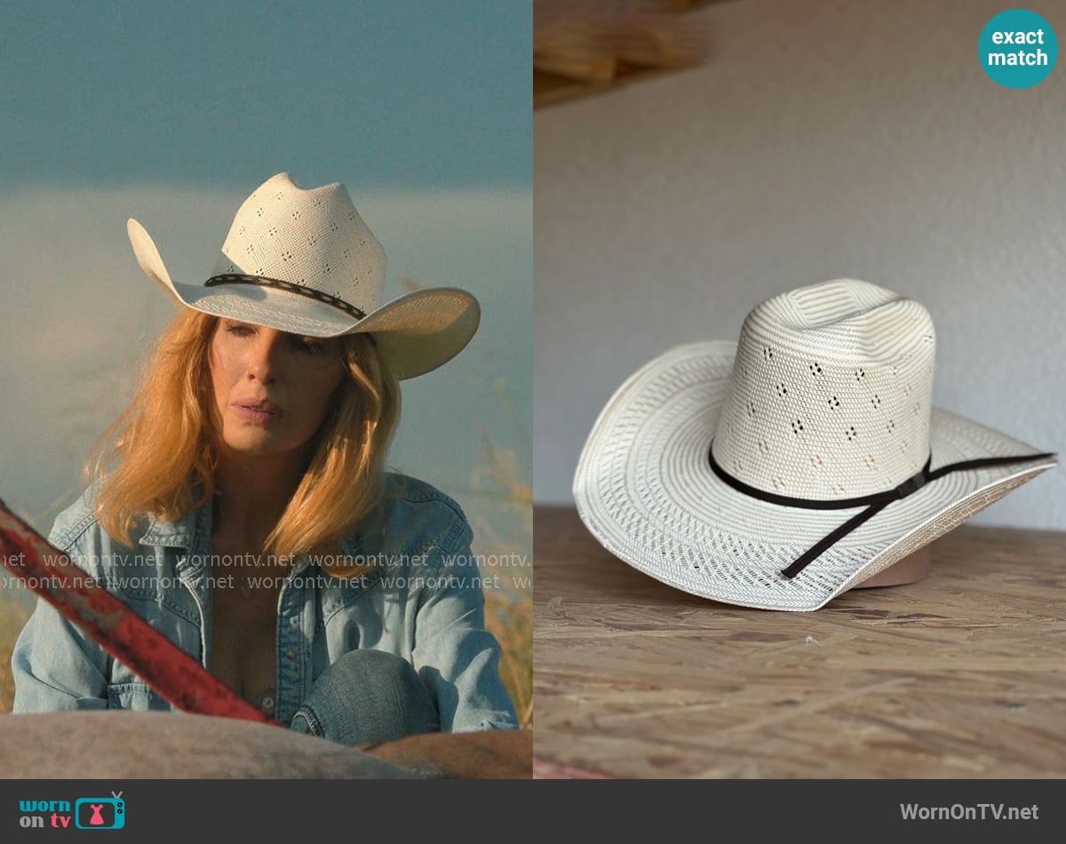 Rock'em Laredo 650 Straw Hat worn by Beth Dutton (Kelly Reilly) on Dutton Ranch