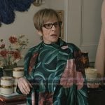 Ruby’s black floral print top and coat on Elsbeth