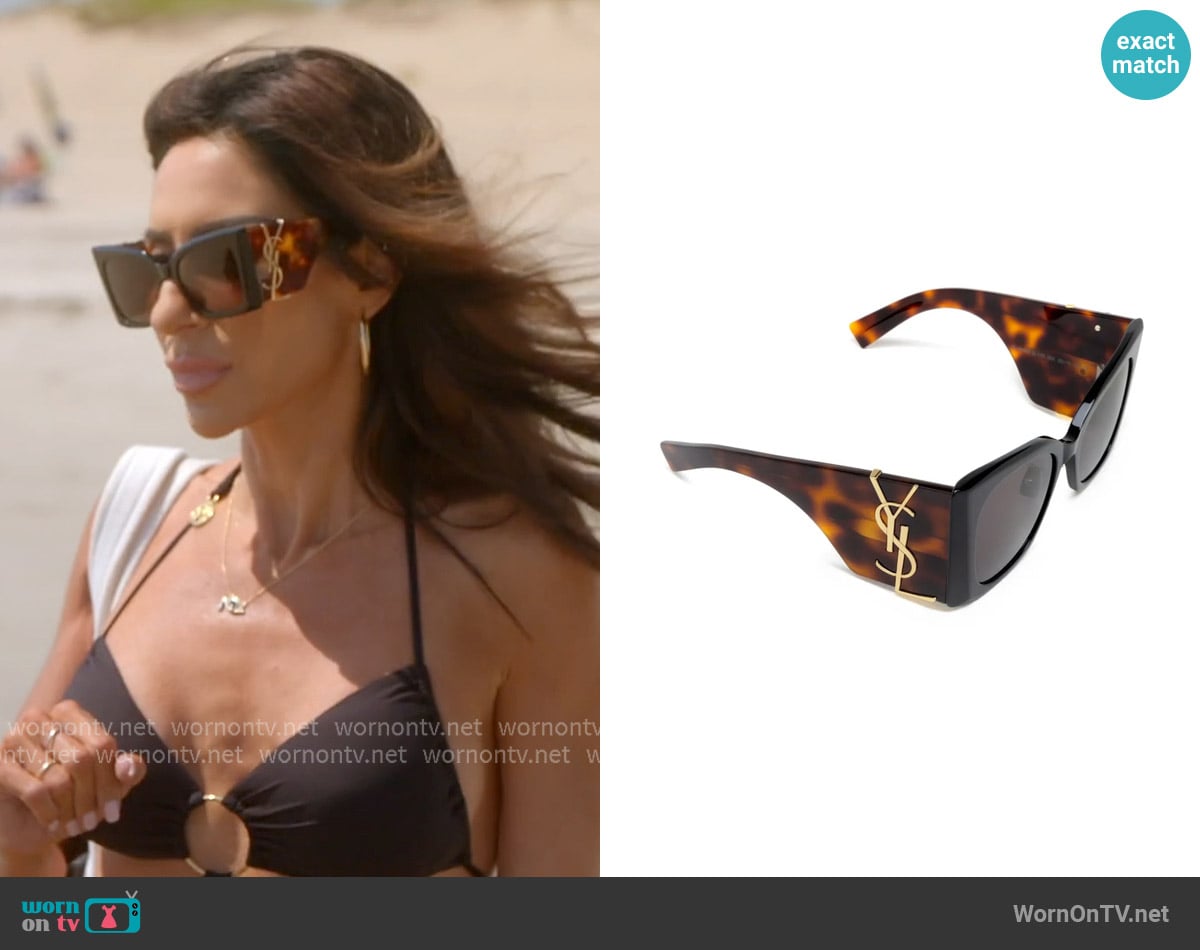 Saint Laurent Geometric-frame sunglasses worn by Rulla Nehme Pontarelli on The Real Housewives of Rhode Island
