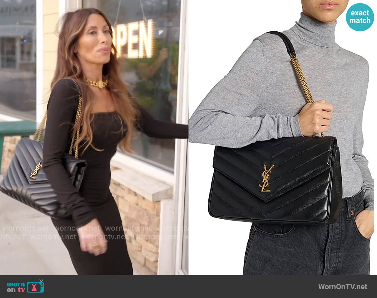 Saint Laurent Loulou Large Shoulder Bag in Lambskin Leather worn by Alicia Carmody on The Real Housewives of Rhode Island