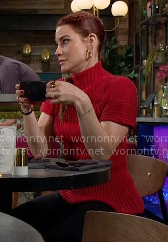 Sally’s red rib knit top on The Young and the Restless