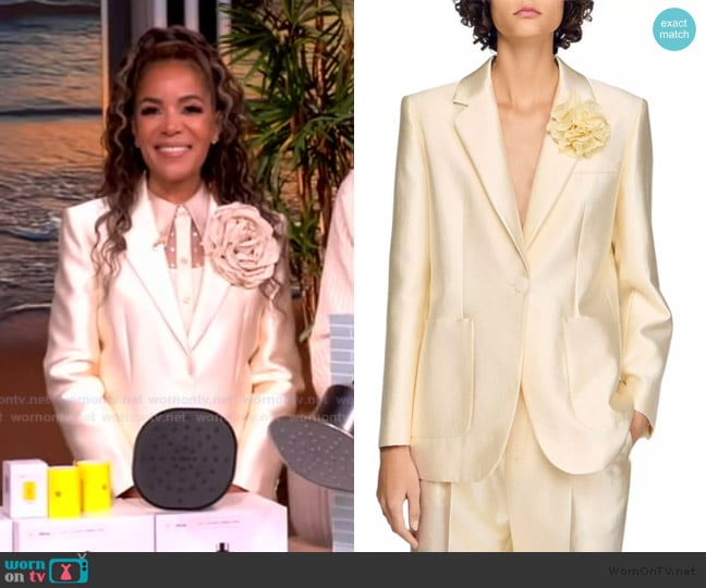 Sandro Satin Jacket with Flower Detail worn by Sunny Hostin on The View