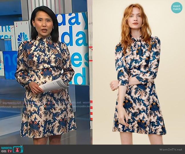 Sandro Utopique High Neck Silk Mini Dress worn by Vicky Nguyen on NBC News Daily