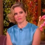 Sara's blue satin top and pants on The View