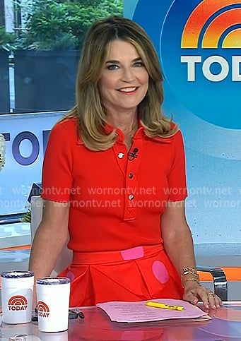 Savannah’s red polo top and polka dot skirt on Today