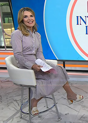 Savannah’s white horsebit slide sandals on Today
