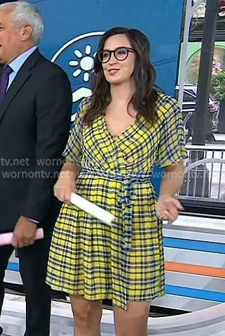 Savannah’s yellow plaid wrap mini dress on Today