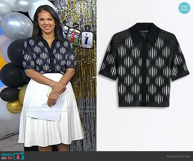 Scanlan Theodore Pleat Wave Stitch Shirt in Black White worn by Laura Jarrett on Today