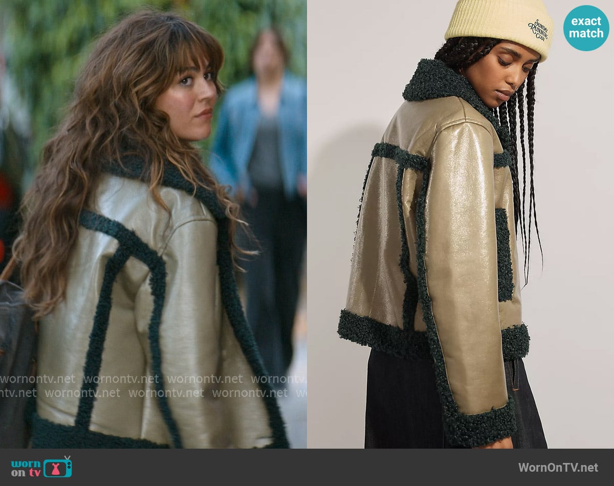 Scotch and Soda Faux-Shearling Vinyl Aviator Jacket worn by Allie Hayes (Mika Abdalla) on Off Campus