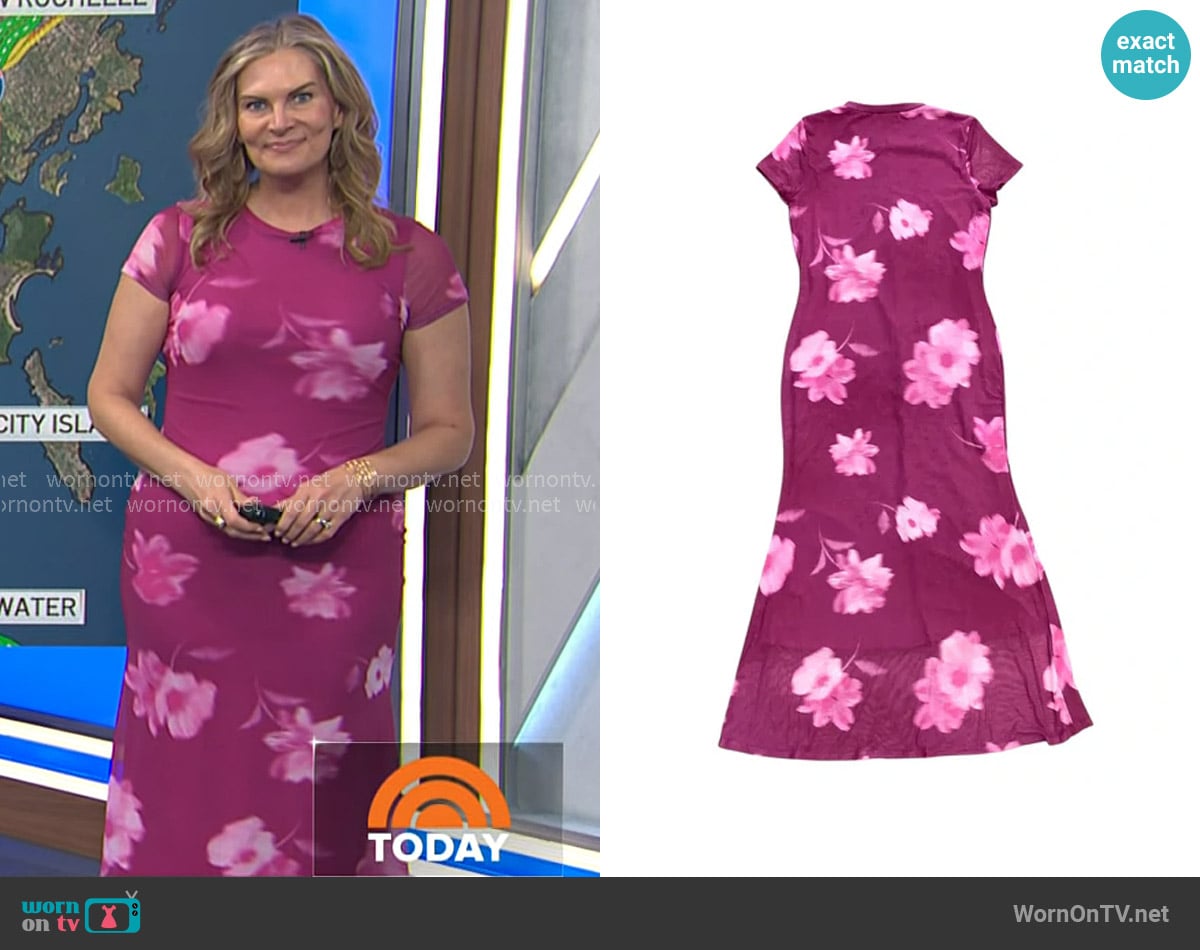 See You Monday Fitted Floral Maxi Dress in magenta worn by Emily West on Today