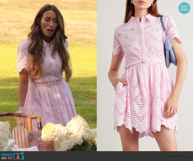 Self Portrait Scalloped broderie anglaise cotton mini shirt dress worn by Alicia Carmody on The Real Housewives of Rhode Island