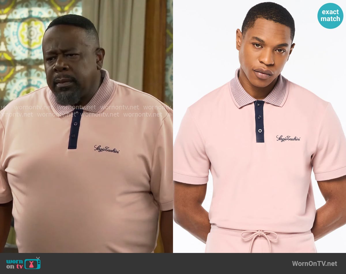 Sergio Tacchini Suveniri Polo in Pale Mauve worn by Calvin (Cedric The Entertainer) on The Neighborhood