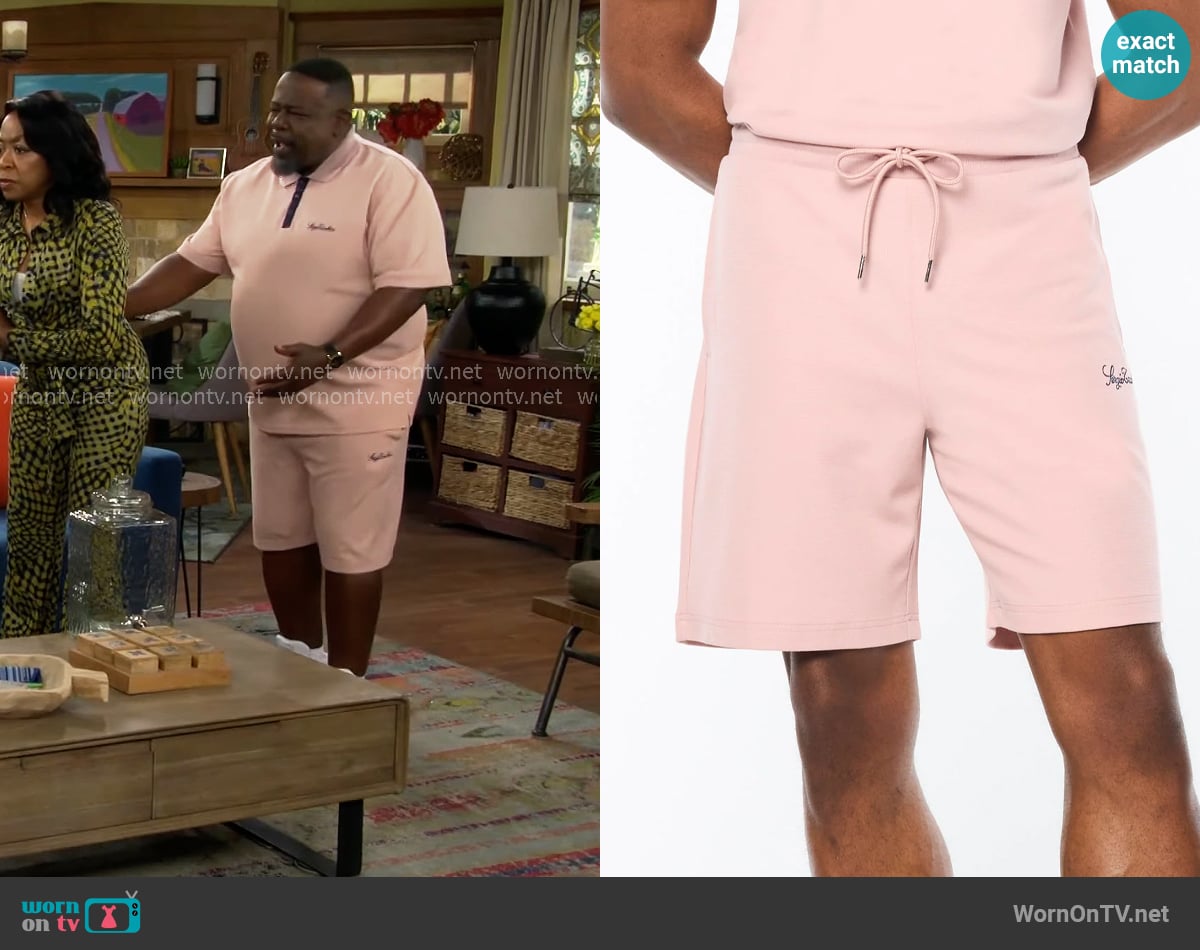Sergio Tacchini Suveniri Shorts in Pale Mauve worn by Calvin (Cedric The Entertainer) on The Neighborhood