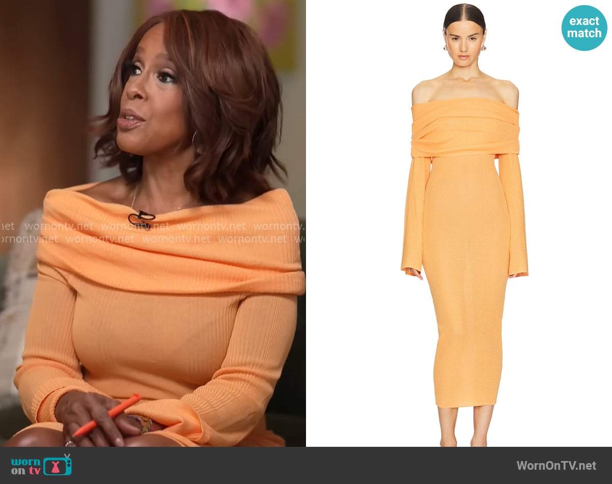 Seroya Tallulah Midi Dress in Papaya worn by Gayle King on CBS Mornings